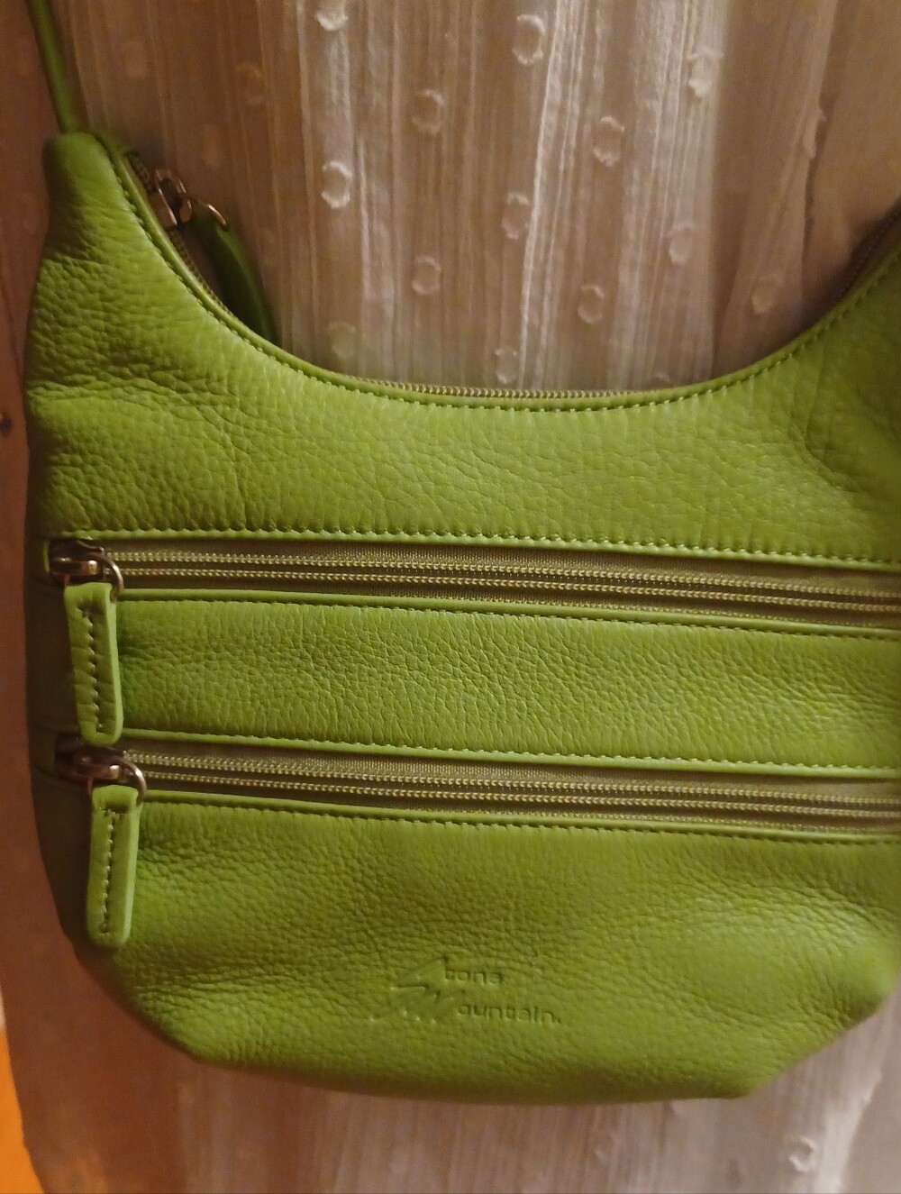 Stone Mountain Leather Crossbody Handbag with Multiple Zipper Pockets Lime
